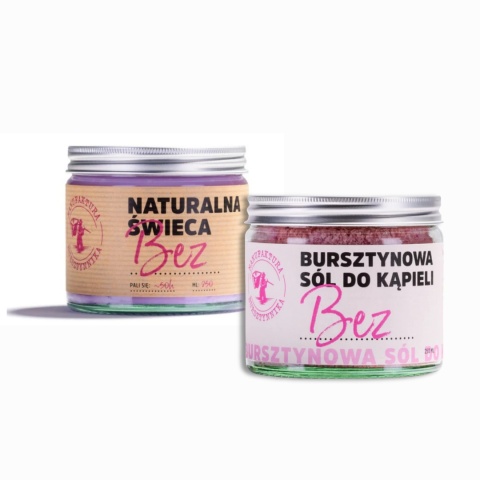 Wieczór w wannie: Bursztynowa Sól do kąpieli Bez + świeca Bez (250ml)